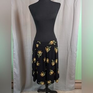 LuLaRoe Black and Yellow A-Line Midi Skirt Asymmetrical